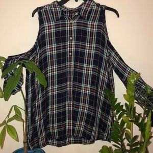 Long sleeve flannel with cut out shoulders